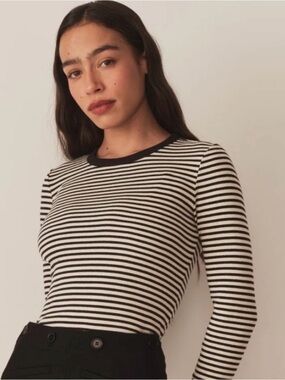 Doen Annie Top in Organic Cotton Black & White Stripe Long-Sleeve